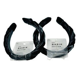 The Basik Edition Headband Gray/Navy Velvet Braided by Scunci 2-Pack